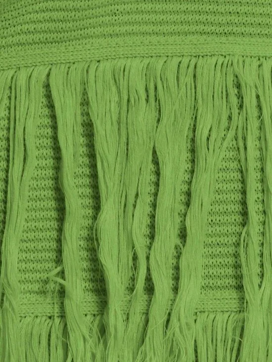 Green Elegant Sleeveless Ribbed Women's Maxi Dress with Frayed Hem - Picture 6 of 6